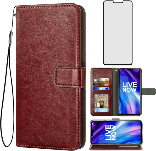 Asuwish Compatible with LG V40 Thinq Wallet Case Tempered Glass Screen Protector and Leather Flip Card Holder Stand Accessories Phone Cases for LGV40 Storm V 40 Thin Q V40Thinq LG40 40V 40Thinq Brown  Asuwish   