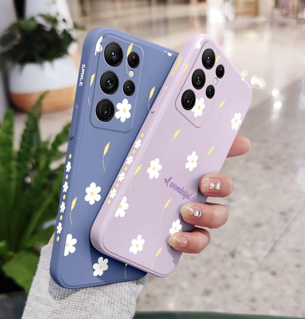 Sunswim Compatible with Galaxy S21 Ultra Case Cute Daisy Pattern Camera Lens Protection Shockproof TPU Bumper Liquid Silicone Protective Cover Phone Cases for Samsung Galaxy S21 Ultra 5G 6.8"-Black  Sunswim   