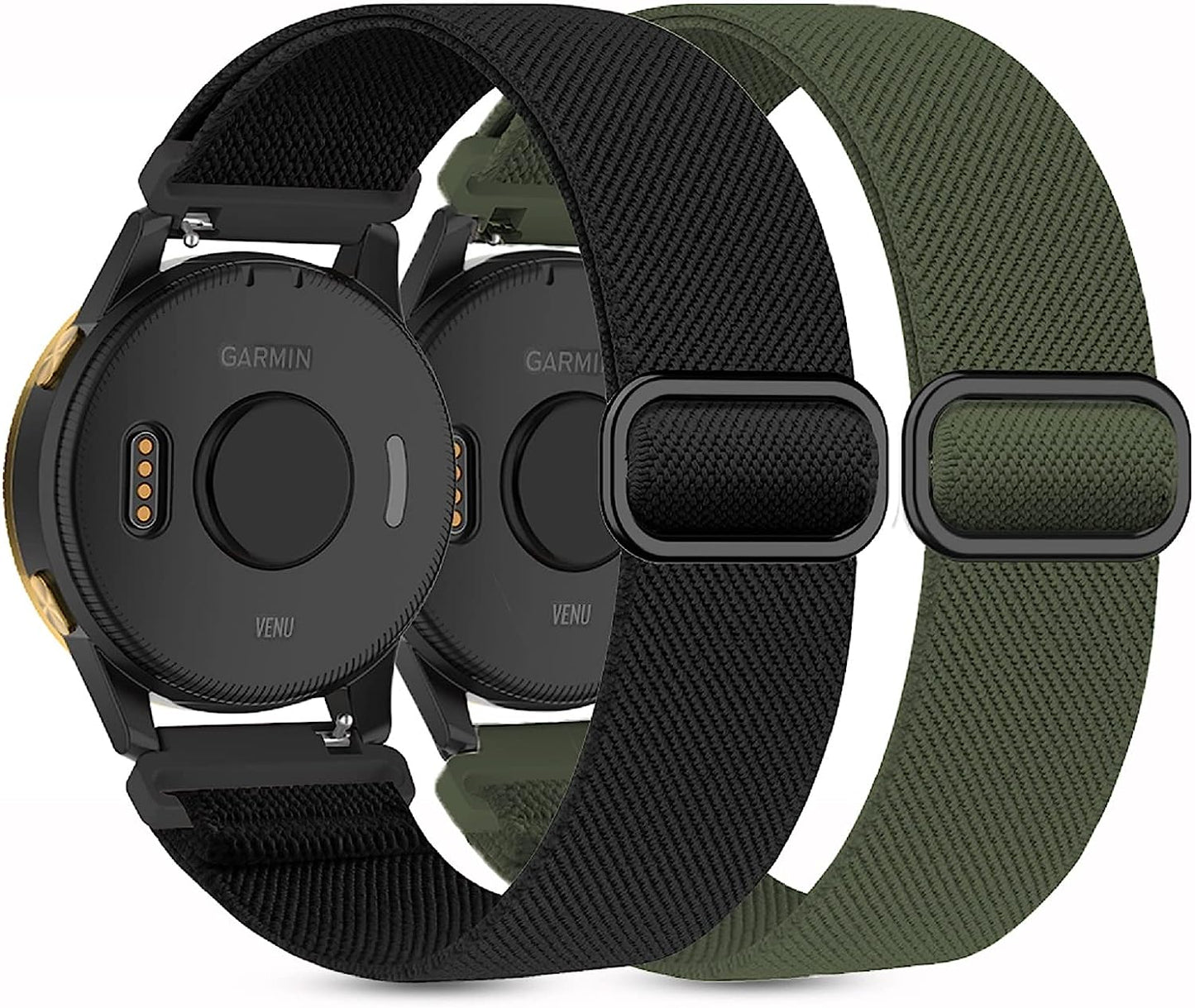 2 Pack Stretchy Nylon Watch Bands Compatible with Garmin Venu/Venu Sq, 20Mm Loop Elastic Straps for Garmin Vivoactive 3,Venu 2 Plus/Venu Sq 2,Forerunner 645/55/245 Music for Women Men.  Kollody   
