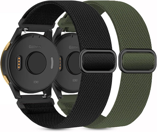 2 Pack Stretchy Nylon Watch Bands Compatible with Garmin Venu/Venu Sq, 20Mm Loop Elastic Straps for Garmin Vivoactive 3,Venu 2 Plus/Venu Sq 2,Forerunner 645/55/245 Music for Women Men.  Kollody   