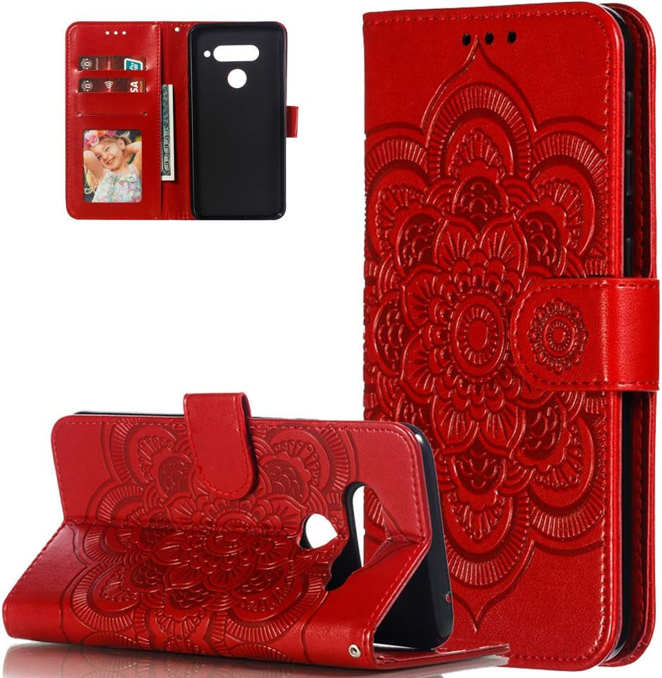 Asdsinfor LG V40 Case Full Stylish Advanced Embossing Wallet Case Credit Cards Slot with Stand for PU Leather Shockproof Flip Magnetic Case for LG V40 / V40 Thinq Sunflower Green LD  Asdsinfor Ld: Red  