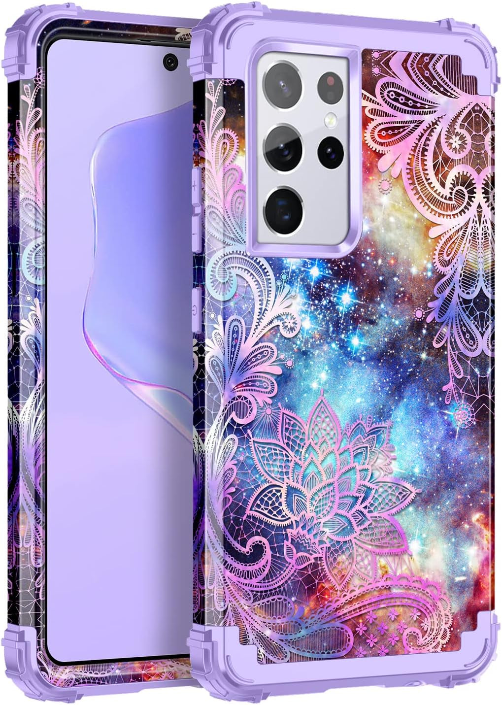 Rancase for Galaxy S21 Ultra 5G Case,Three Layer Heavy Duty Shockproof Protection Hard Plastic Bumper +Soft Silicone Rubber Protective Case for Samsung Galaxy S21 Ultra 5G 6.8 Inch,Purple Mandala  Rancase   