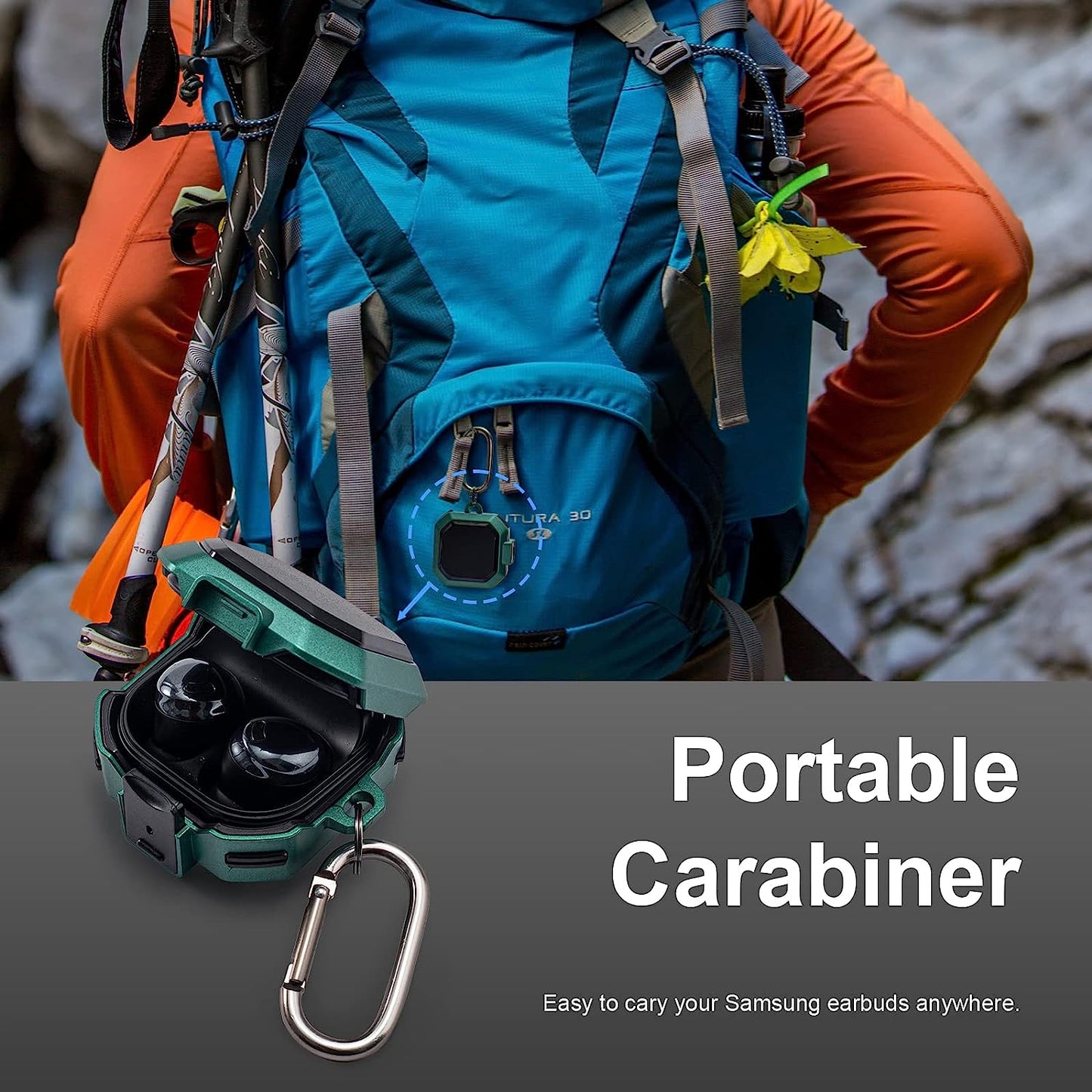 Camofit Armor Case Compatible with Samsung Galaxy Buds 2 / Galaxy Buds Pro/Galaxy Buds Live with Security Lock, Shockproof Protective Skin Cover Compatible with Samsung Earbuds with Keychain (Green)  Camofit   