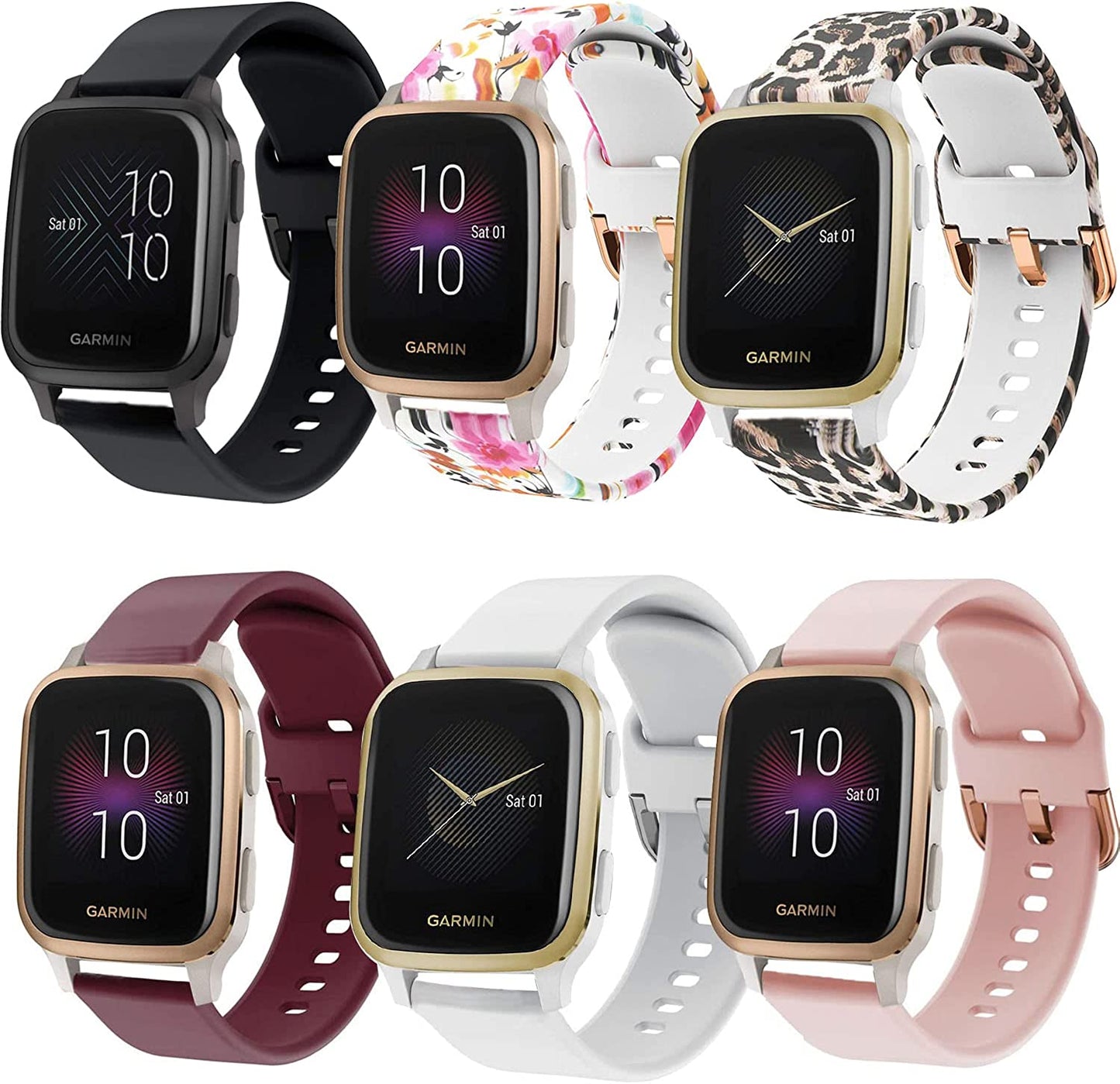 Vicrior Bands Compatible with Garmin Venu/Venu Sq Smart Watch, 6PCS Soft Silicone Fadeless Pattern Printed Floral Replacement Band for Garmin Vivoactive 3 / Vivomove/Luxe/Hr  ViCRiOR   