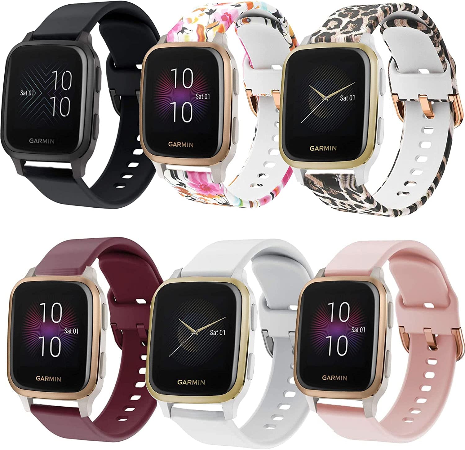 Vicrior Bands Compatible with Garmin Venu/Venu Sq Smart Watch, 6PCS Soft Silicone Fadeless Pattern Printed Floral Replacement Band for Garmin Vivoactive 3 / Vivomove/Luxe/Hr  ViCRiOR   