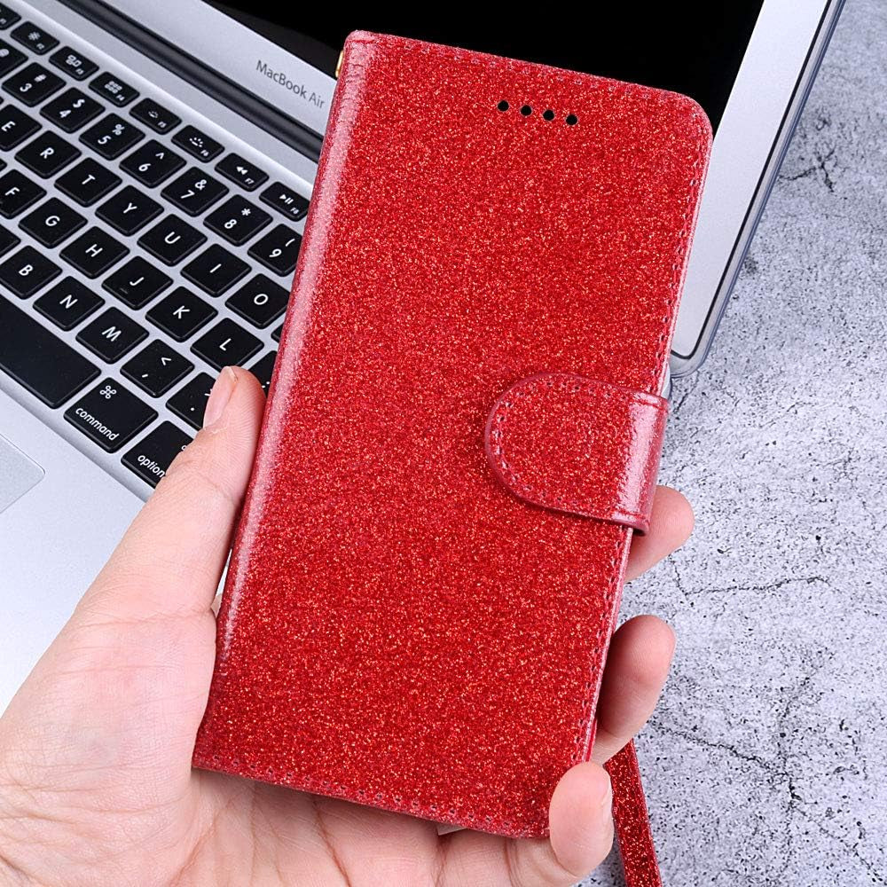 Asuwish Compatible with LG G7 Thinq Glitter Wallet Case and Tempered Glass Screen Protector Holder Slot Stand Phone Cases for LGG7 One G 7 plus LG7 Fit Lg7Thinq 7G Thin Q G7+ G7Thinq Lgg7Thinq Red  Asuwish   
