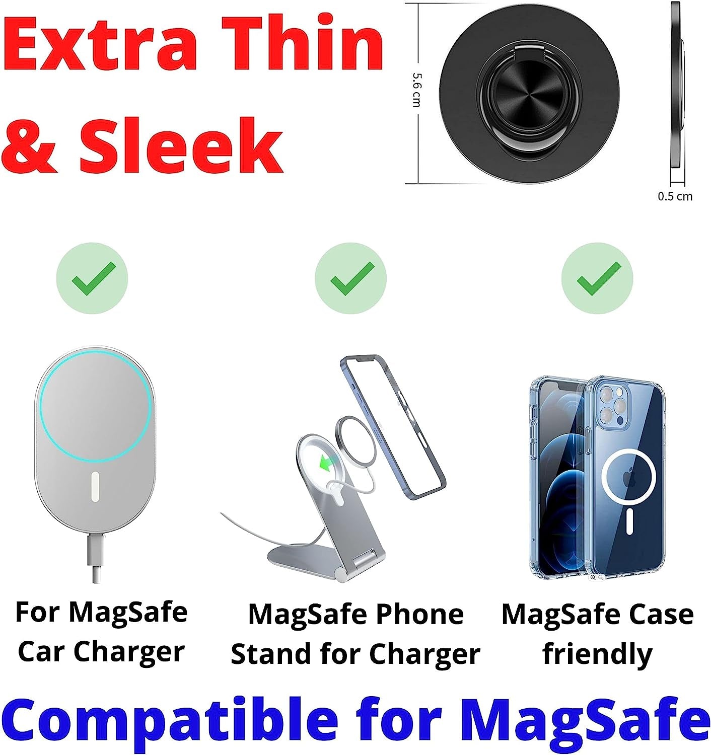 Aporia - Compatible for Magsafe Phone Ring Holder for Iphone 14 13 12 Mini Pro Max plus Finger Ring Grip Stand | Removable Detachable Metal Gripper (Black)  Aporia International   