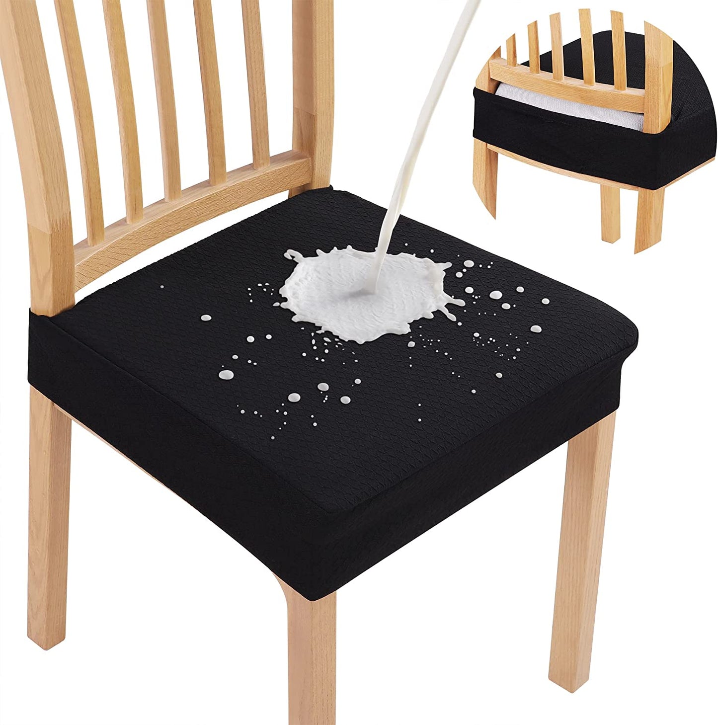 Smiry Waterproof Seat Covers for Dining Room Chairs Set of 4, Stretch Jacquard Removable Washable Chair Seat Slipcovers Protector, No Rear Covers, Beige  smiry Black 8 