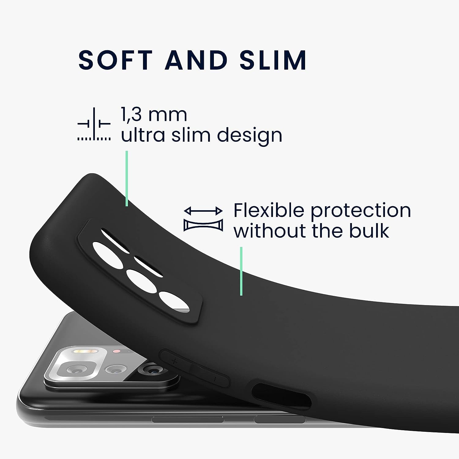 Kwmobile Case Compatible with Xiaomi Poco X3 GT Case - Soft Slim Protective TPU Silicone Cover - Black Matte  KW-Commerce   