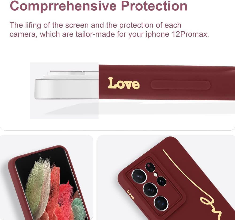 MOWIME for Samsung Galaxy S21 Ultra 5G Case, Back Cute Plating Love Letter Graphic with Anti-Fall Lens Cameras Cover Protection Soft TPU Shockproof Anti-Fingerprint Phone Cases for Women Girls Men-Red  MOWIME   