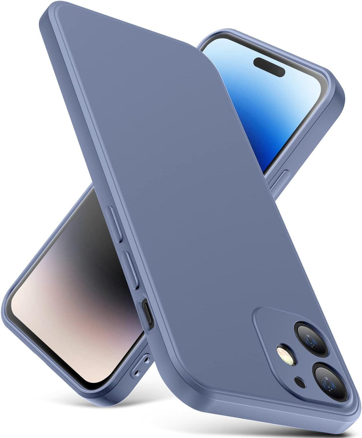 YSLBWLE for Iphone 12 Mini Case, Thin Liquid Silicone Case,Shockproof,Slim Thin Phone Case for Iphone 12 Mini,Full Body Screen Camera Protective Cover-Beige White+Purple 9-Ip12Mini-01  YSLBWLE Dark Grey Iphone 12 Mini 