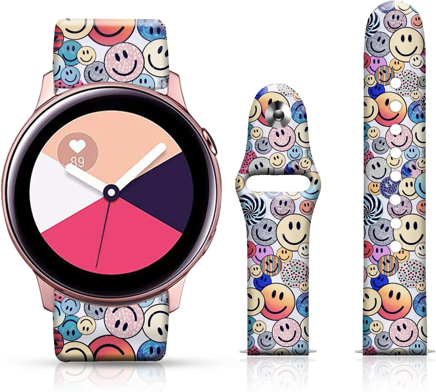 20MM Silicone Sport Bands Compatible for Samsung Galaxy Watch 4 40Mm 44Mm/Classic 42Mm 46Mm/Watch 3 41Mm, Active 2 Watch Bands /Gear S2, FTFCASE Turquoise Pattern Strap for Women Men Girls  FTFCASE Rainbow Smiling  