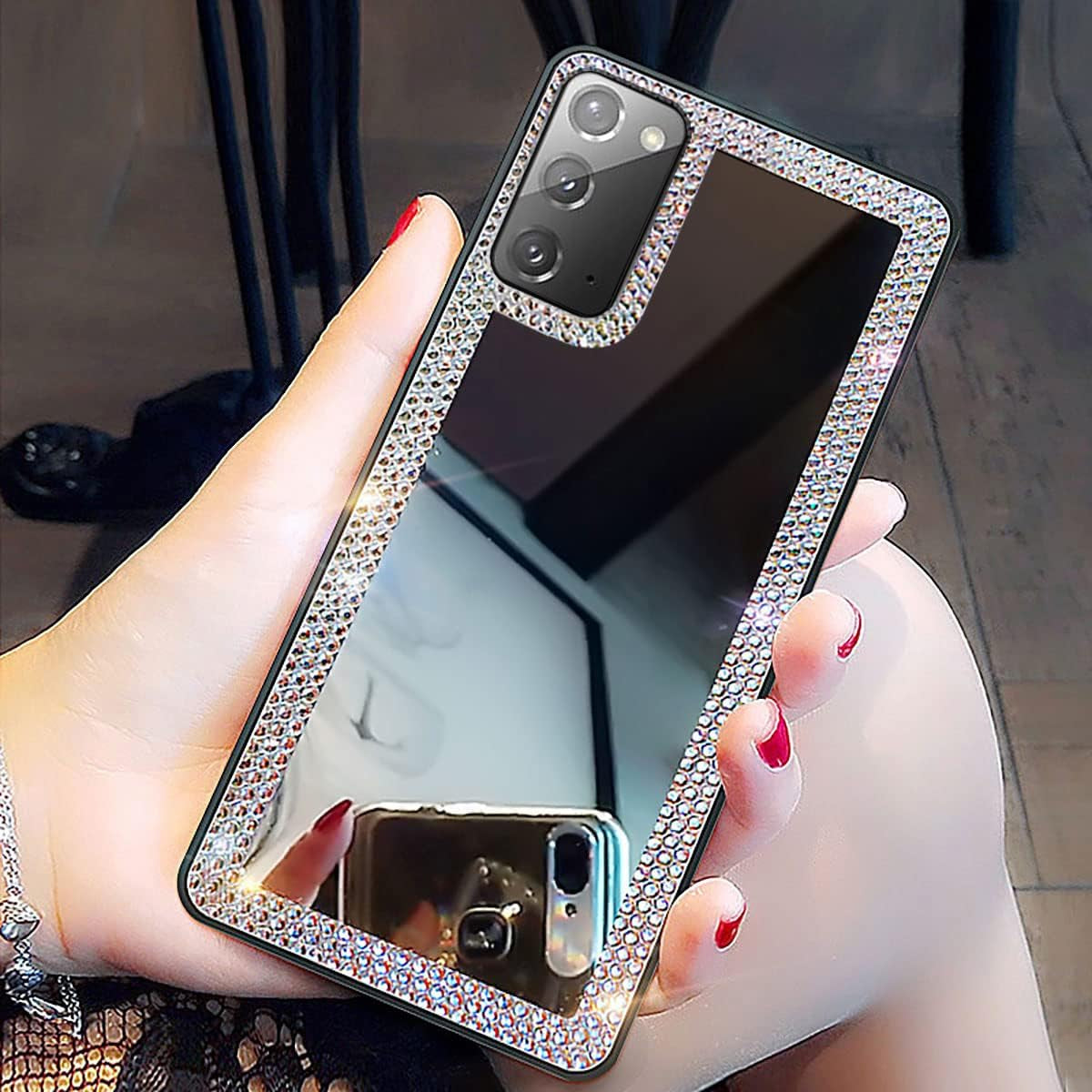 Cavdycidy Samsung Galaxy S20 Ultra Mirror Case for Women with Diamond,Bling Mirror Phone Case That Can Be Used for Outdoor Makeup for Girl Who Love Beauty  Cavdycidy Note 20  