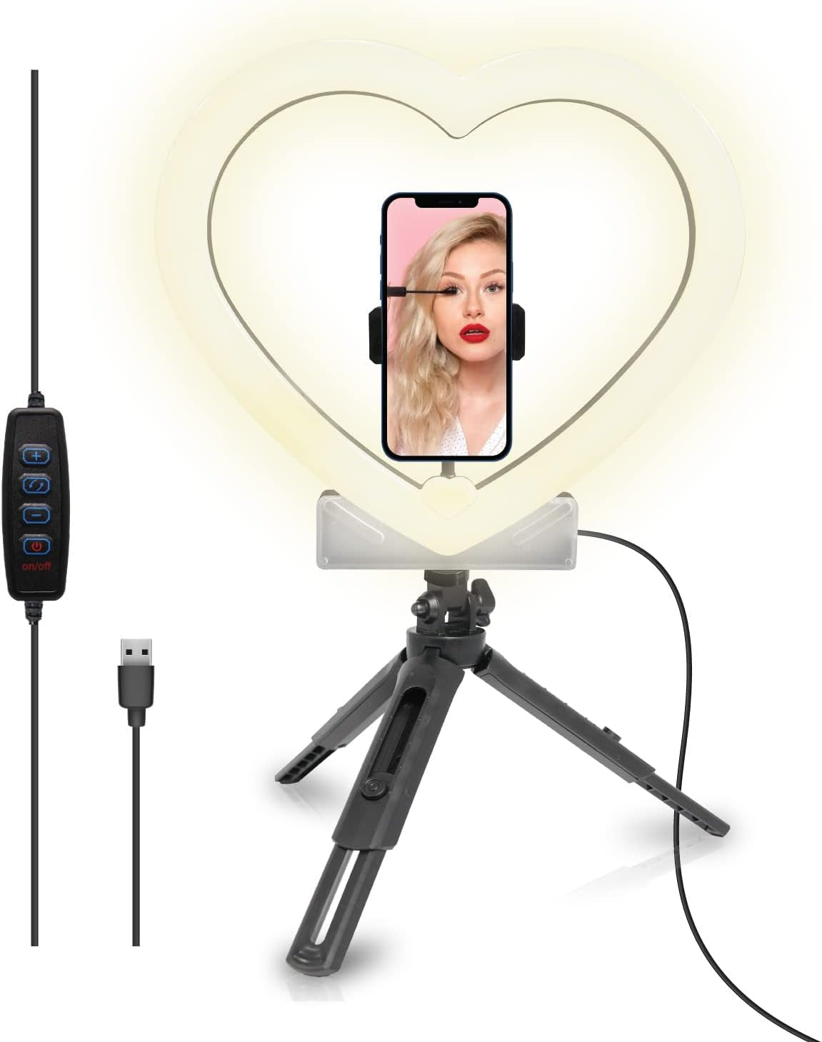Coreaudio 12" Heart Shaped Ring Light with Phone Stand, Desktop Tripod with Ring Light for Photography, Makeup, Vlogging, Pictures, Video Recording, and Tiktok  iWorld LLC   