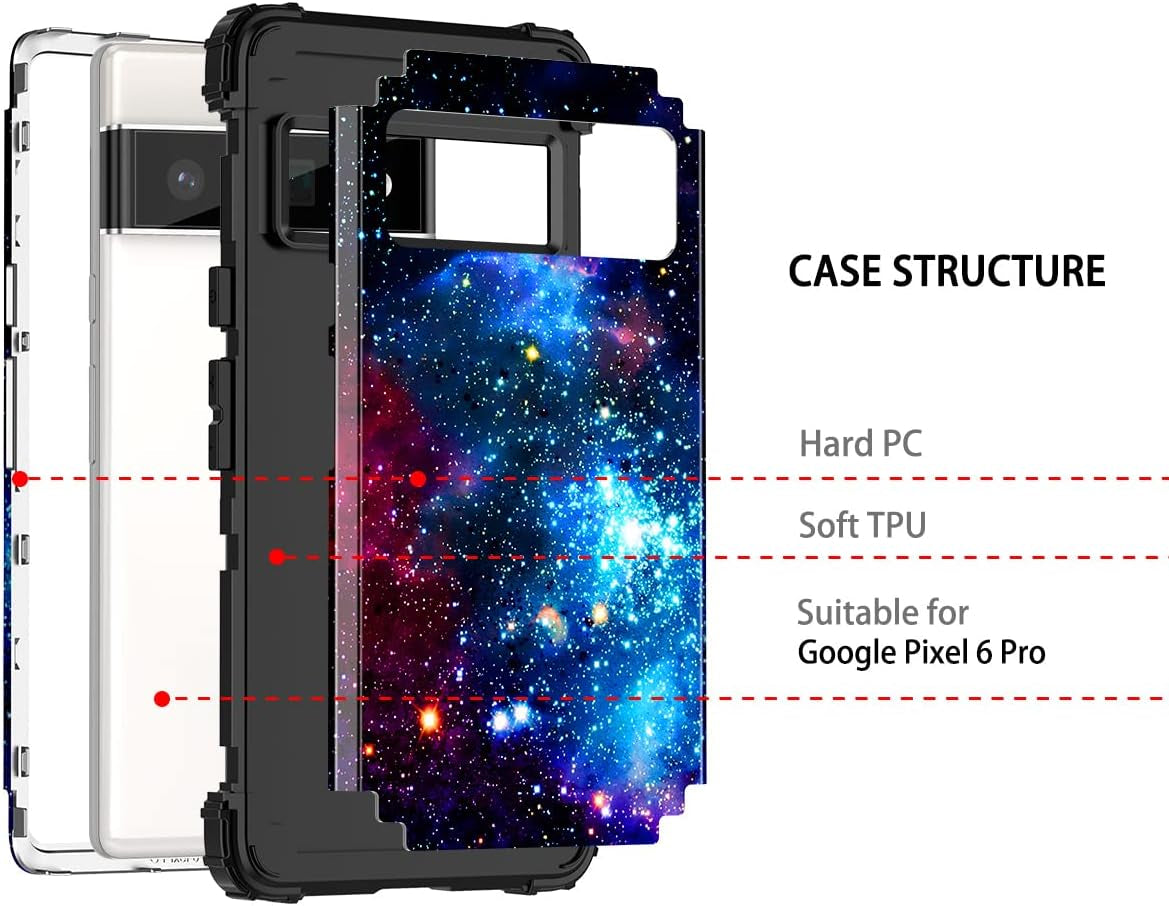 Miqala Compatible with Google Pixel 6 Pro Case,Shiny in the Dark Three Layer Heavy Duty Shockproof Hard Plastic Bumper +Soft Silicone Rubber Protective Case for Google Pixel 6 Pro,Blue Sky  Miqala   