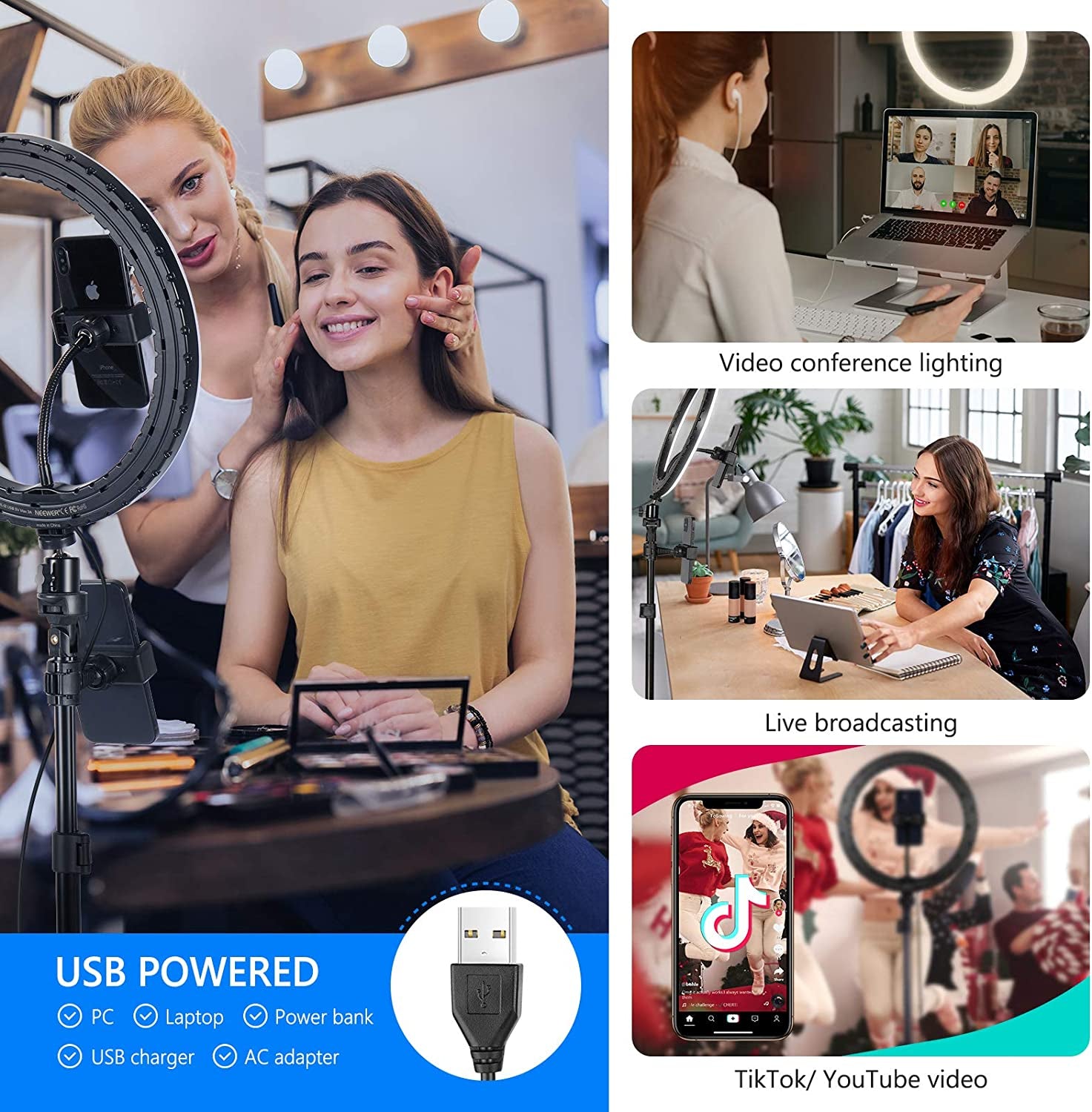 Neewer 12" RGB Selfie Ring Light with Stand, Dimmable LED Ringlight with 48-Inch Tripod Stand, Phone Holder, Remote Control, 29 Colors Modes for Makeup/Live Streaming/Youtube/Tiktok/Video Shooting  NEEWER   