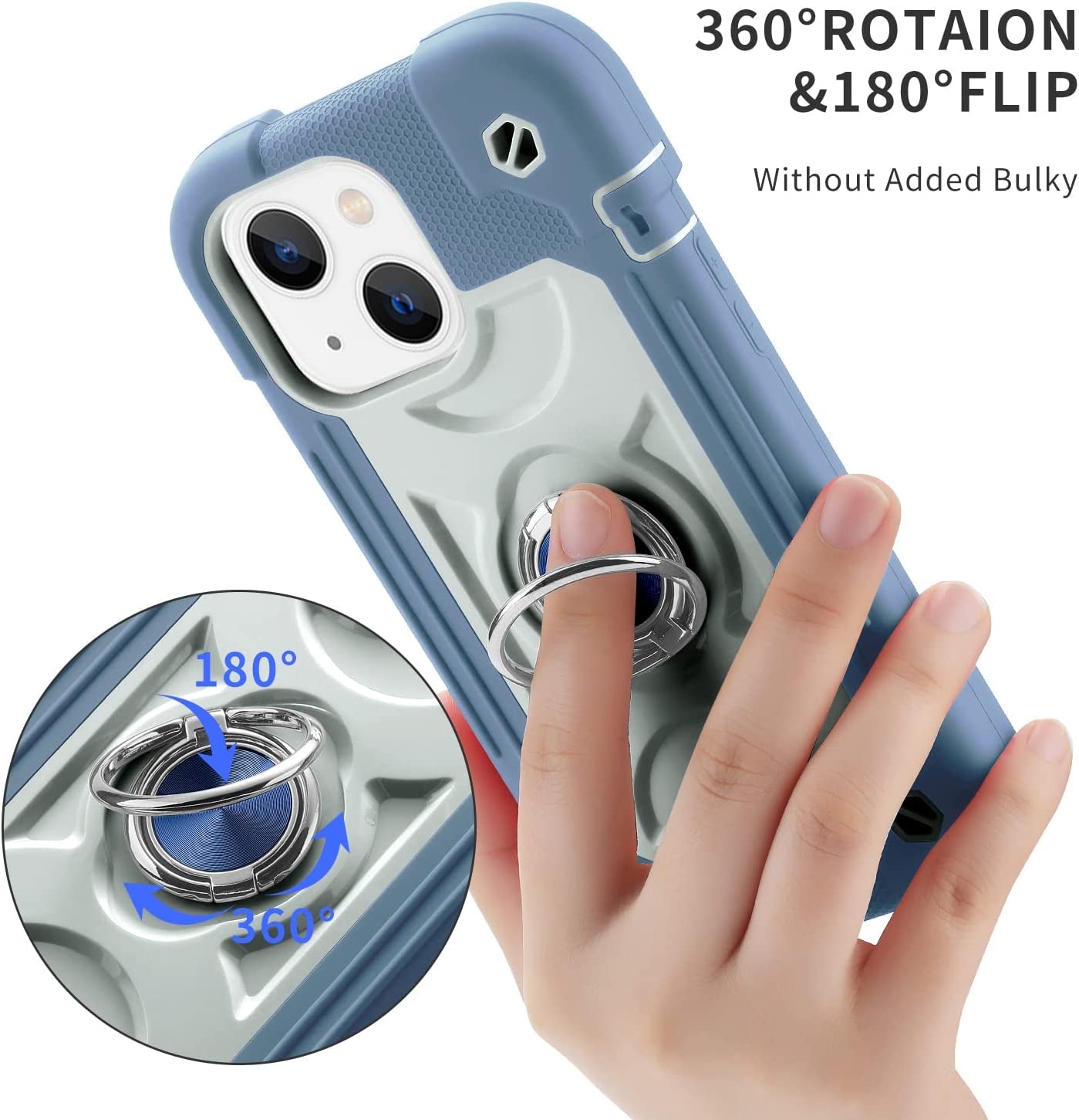 Cookiver for Iphone 14 Case/Iphone 13 Case 6.1 Inch with Ring Stand, with 2 Pack Glass Screen Protector + 1 Pack Camera Lens Protector,Heavy-Duty Shockproof Military Grade Rugged Cover (Felicia Blue)  Cookiver   