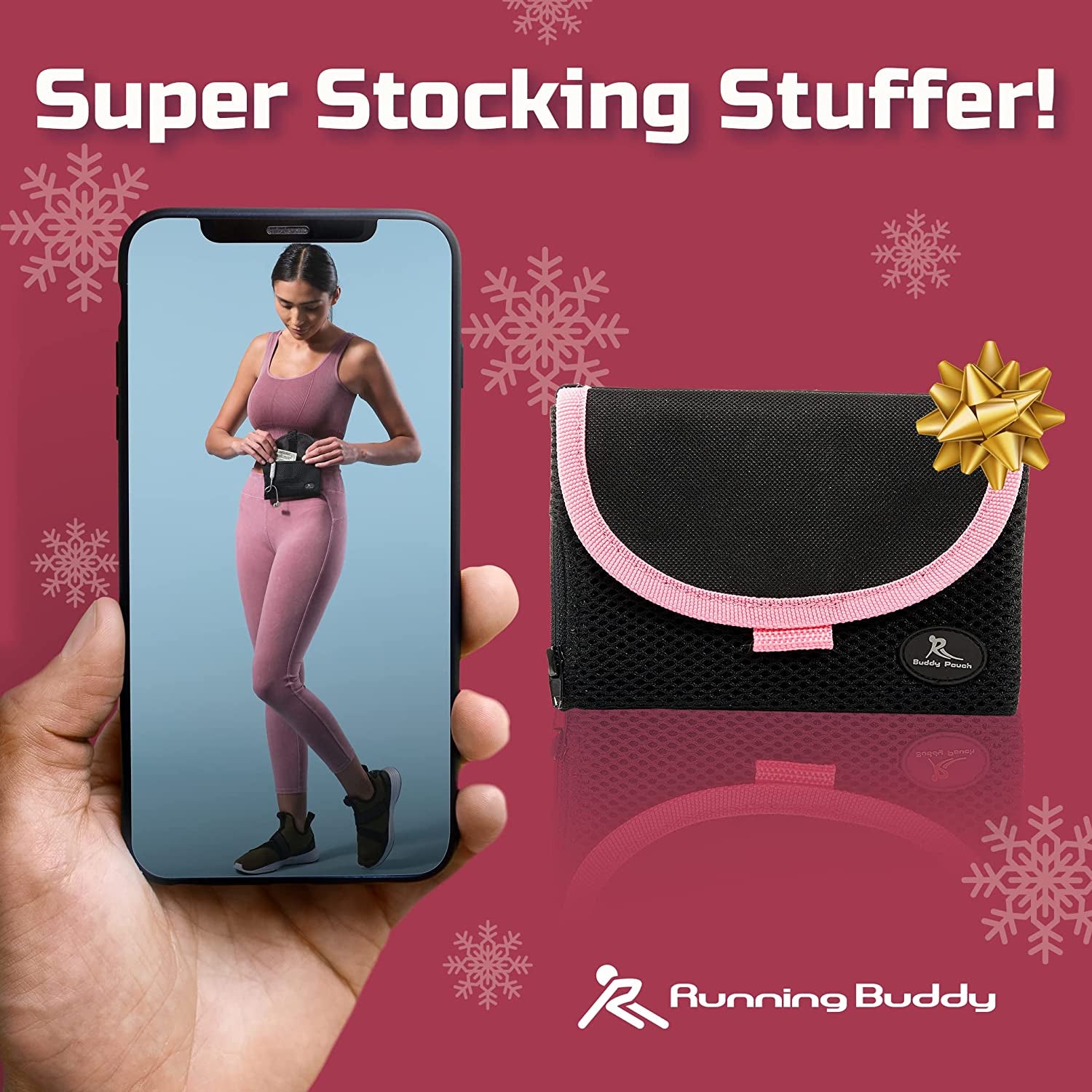 Running Buddy Magnetic Buddy Pouch, Beltess, Chafe and Bounce Free, Runners Fanny Pack, Phone Holder, Great for Running, Walking, Traveling & More, for Men & Women - 6-3/4” L X 4” W - Black and Pink  Runner's High   