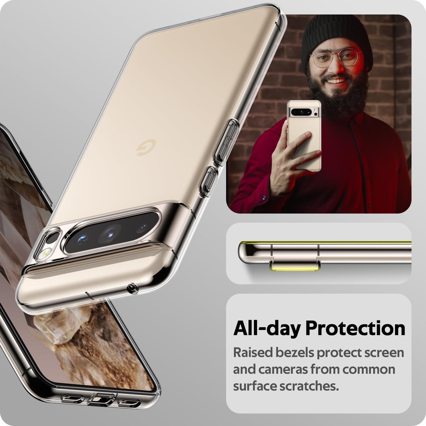 Aeska Clear Case for Google Pixel 8 Pro, Ultra [Slim Thin] Flexible Scratch Resistant Transparent TPU Shockproof Gel Rubber Soft Silicone Protective Phone Case Cover for Google Pixel 8 Pro (Clear)  Aeska   