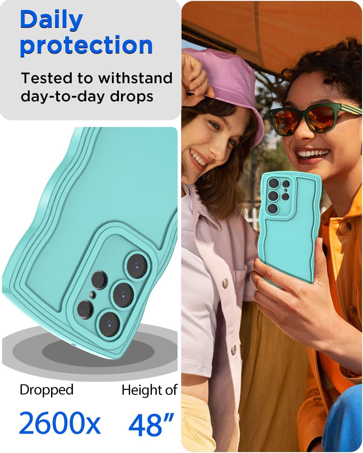 Aicase Cute Solid Color Curly Wave Frame Soft Compatible with Samsung Galaxy Phone Case (Blue, Galaxy S22 Ultra)  AICase   