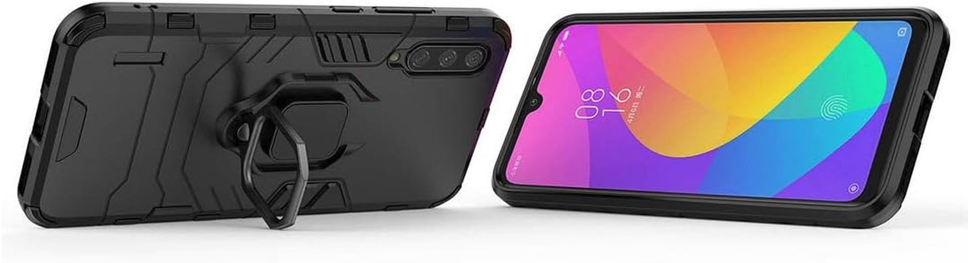 SATURCASE Case for Xiaomi Mi A3, Ring Kickstand Hybrid 2 in 1 [PC & Silicone] Dual-Layer Bumper Shockproof Protective Cover for Xiaomi Mi A3 (Hz-Black)  SATURCASE   