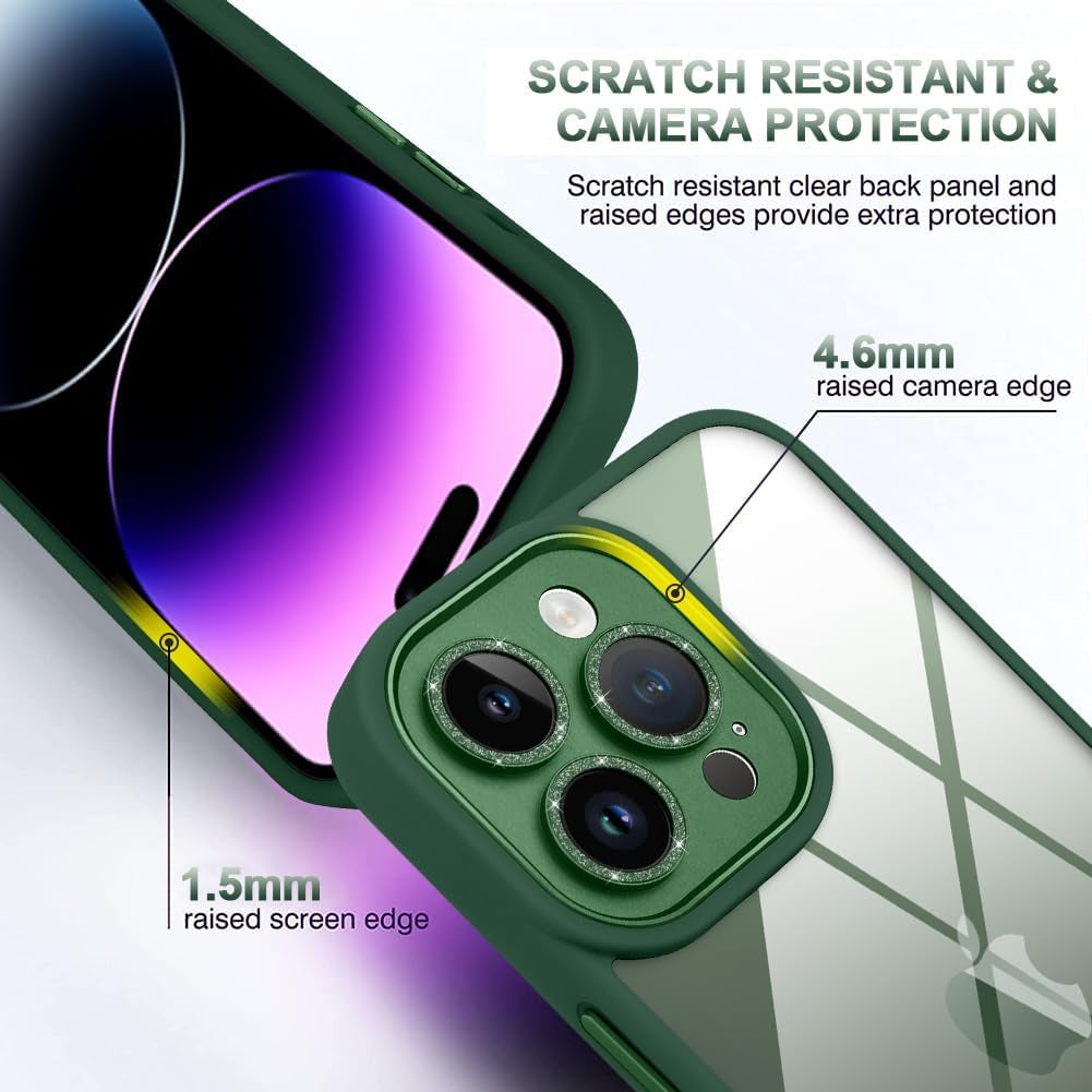 Tharlet Clear for Iphone 14 Pro Case [10FT Military Grade Drop Tested] White Silicone Slim Clear Hard Back Frame with Glitter Camera Lens Case for Iphone 14 Pro Phone Case, Blue (6.1")  tharlet   