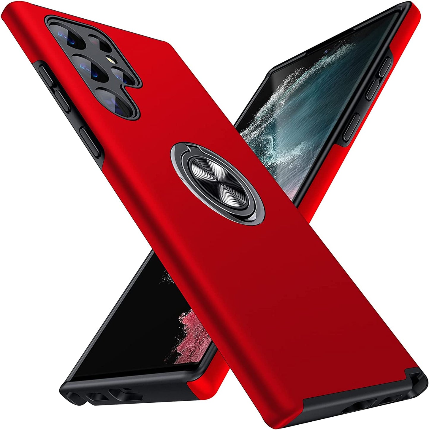 JAME for Samsung Galaxy S22 Ultra Case, [NOT for S22 or S22 Plus], Slim Soft Bumper Protective Case for Samsung S22 Ultra Case, with Invisible Ring Holder Kickstand for Galaxy S22 Ultra Case, Pink  XJXIN Red  