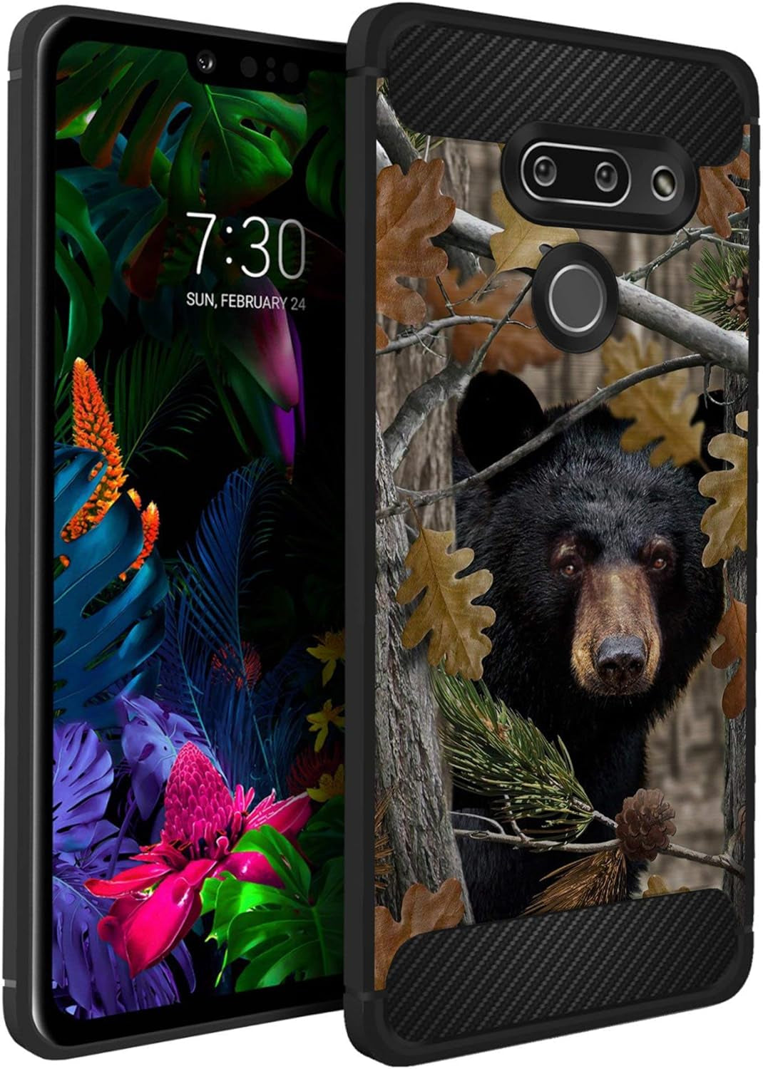 Casesondeck Flag Case Compatible with [LG G8 Thinq] Hunters Series Slim No Bulk Carbon Fiber Texture Black Flexible TPU Material (Deer Flag)  CasesonDeck Bear Tree Camo  