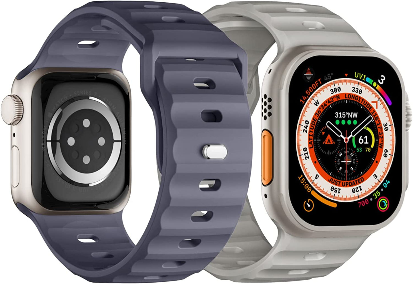 Sport Bands Compatible with Apple Watch Ultra Band 49Mm 45Mm 44Mm 42Mm for Men, Soft Silicone Wristbands Waterproof Replacement Strap for Iwatch Series 8 7 6 5 SE Ultra, 2 Packs  Suitisbest Blue Grey/Stone Grey 49mm/45mm/44mm/42mm Large 