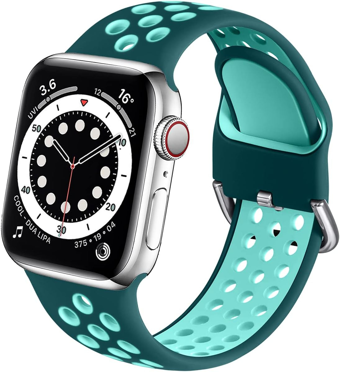 Muranne Sport Band Compatible with Apple Watch 38Mm 40Mm 41Mm 42Mm 44Mm 45Mm 49Mm for Women Men, Sport Breathable Soft Silicone Replacement Strap for Iwatch SE Ultra Series 8 7 6 5 4 3 2 1, S/M M/L  Muranne Midnight Turquoise/Aurora Green 42mm/44mm/45mm/49mm S/M 