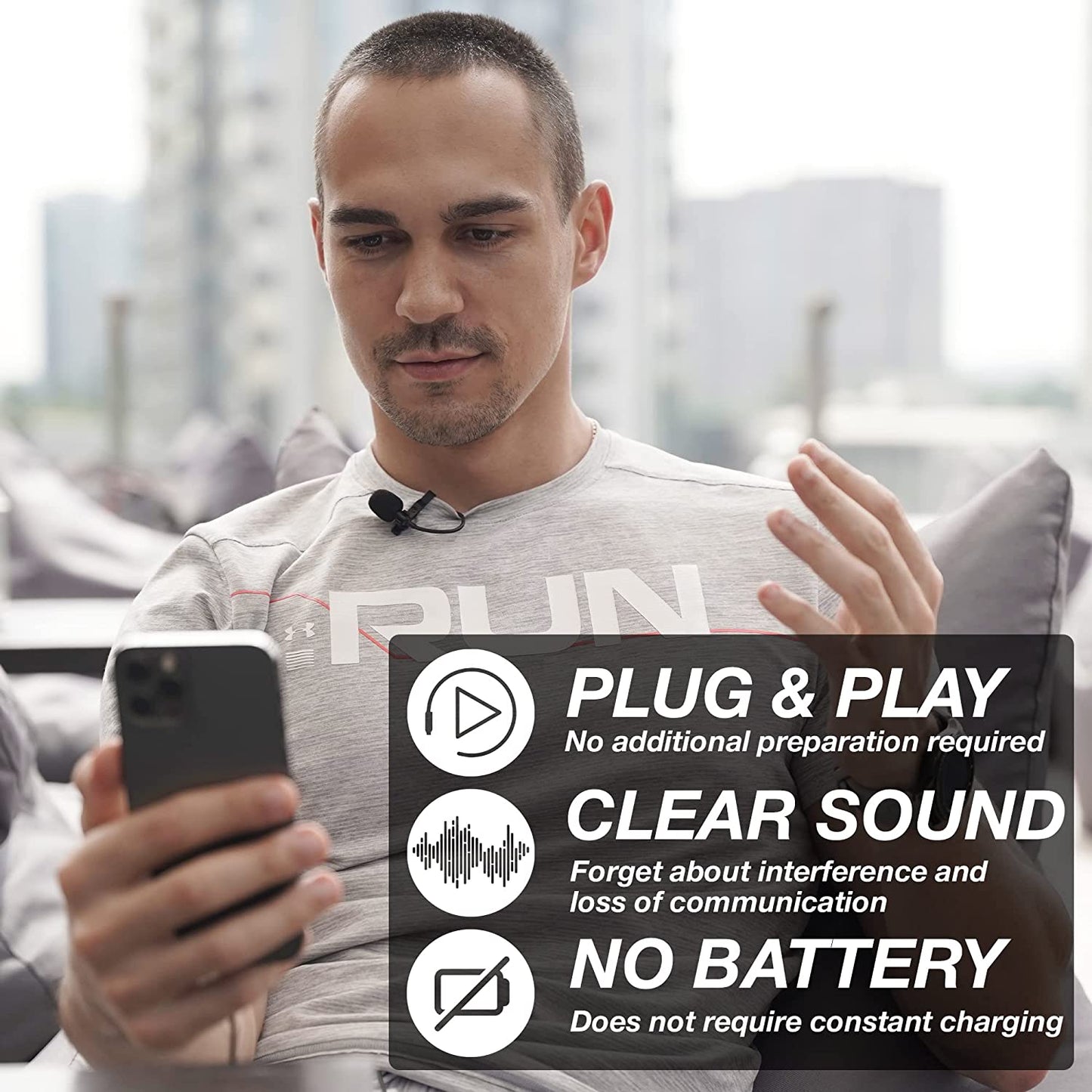 Powerdewise Professional Grade Lavalier Clip on Microphone - Lav Mic for Camera Phone Iphone Gopro Video Recording ASMR - Small Noise Cancelling 3.5Mm Tiny Shirt Microphone with Easy Clip on System  PowerDeWise   