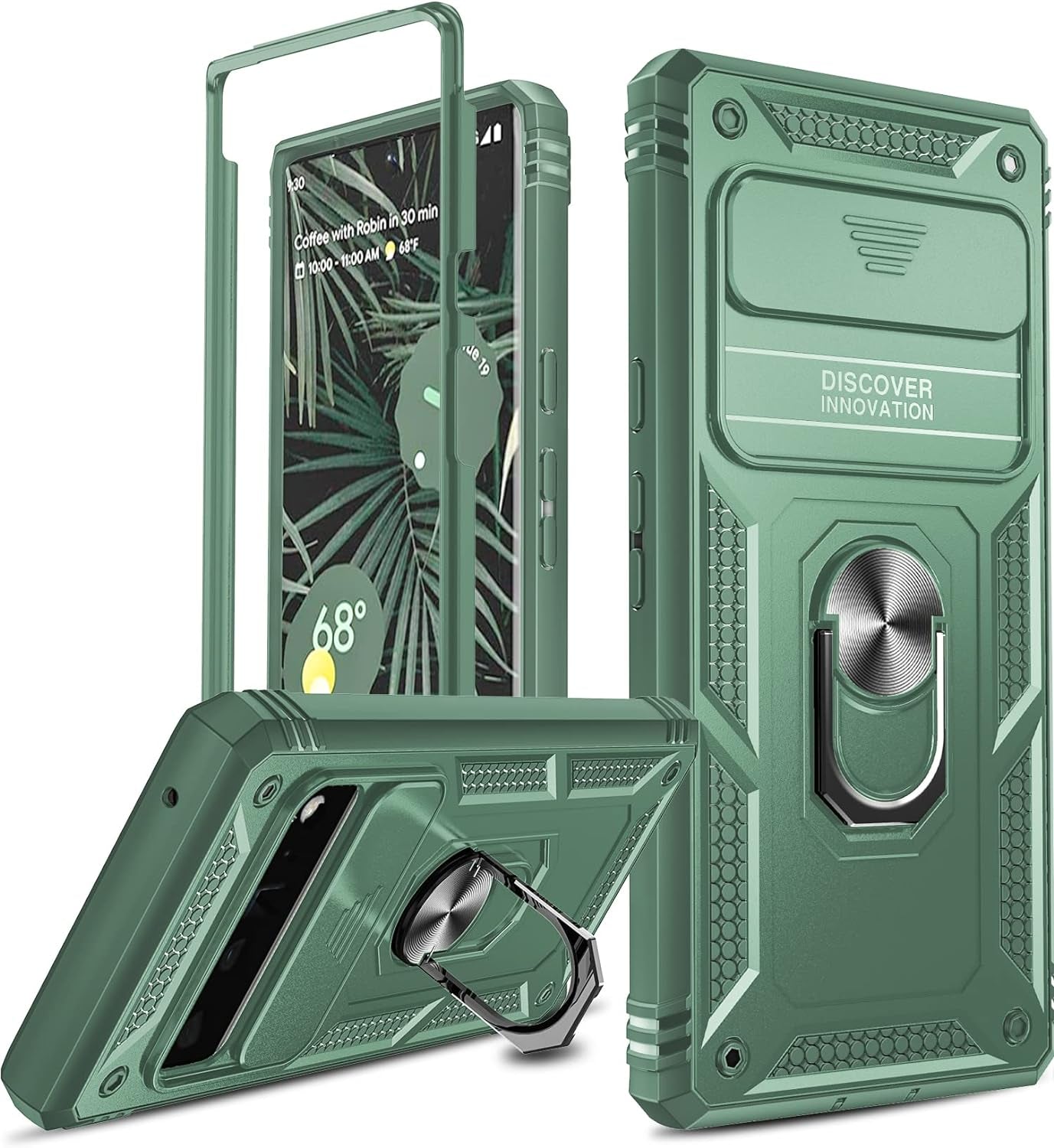 Leyi for Google Pixel 6 Pro Case: Case for Pixel 6 Pro with Slide Camera Cover, 360 Full Body Military-Grade Phone Case with Kickstand for Pixel 6 Pro, Red  LeYi Green  