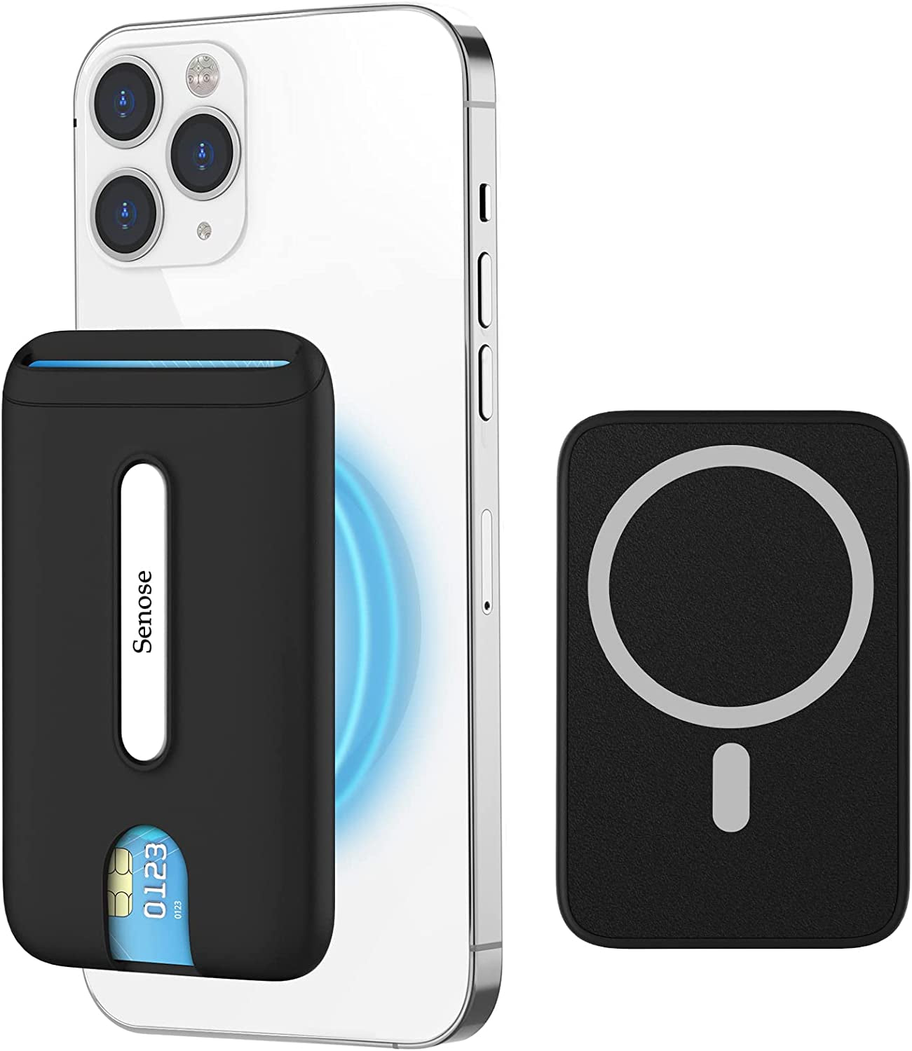 Senose Magnetic Wallet Compatible for Magsafe, Silicone Phone Card Holder Compatible for Iphone 14 Pro Max/14 Pro/14 Plus/14/13 Pro Max/13 Pro/13/12 Pro Max/12 Pro/12 and Mag Safe Case, Black  Senose   