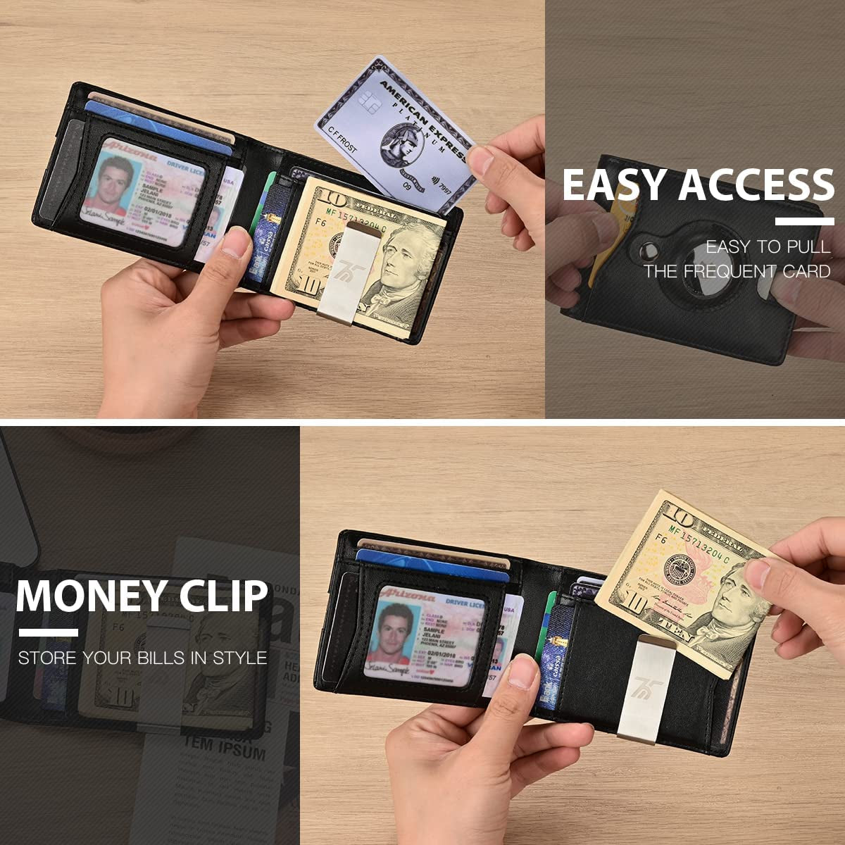 Herrontown Airbag Wallet Men, Front Pocket Slim Bifold Wallet with Airtag Holder, Minimalist Wallet with Money Clip & 11 Credit Card Slot  Herrontown   