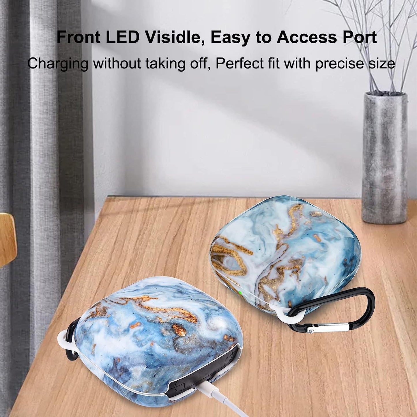 V.R.Hope Case Compatible with Powerbeats Pro Case Cover, Upgraded Anti-Lost & Shockproof Protective Case with Durable Carabiner for Beats Powerbeats Pro (Marble Blue)  V.R.HOPE   