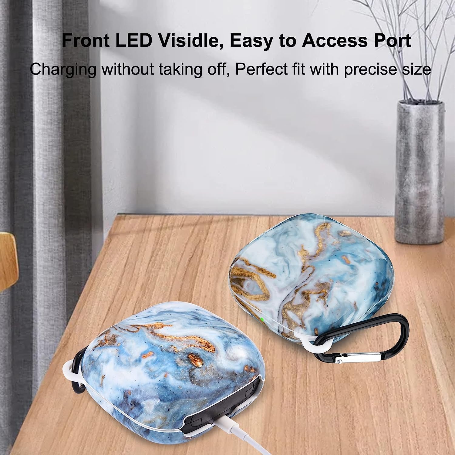 V.R.Hope Case Compatible with Powerbeats Pro Case Cover, Upgraded Anti-Lost & Shockproof Protective Case with Durable Carabiner for Beats Powerbeats Pro (Marble Blue)  V.R.HOPE   