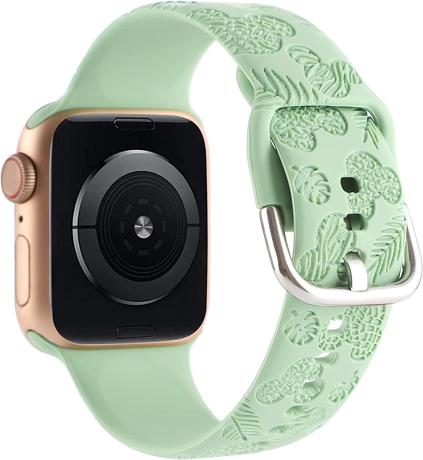 Cartoon Leopard Zebra Engraved Silicone Watchband Cute Soft Strap Sport Bracelet Band Compatible with Apple Watch Series 8 7 6 5 4 3 2 1/SE Ultra  Gadgetisan Soft Green 42/44/45/49 mm 