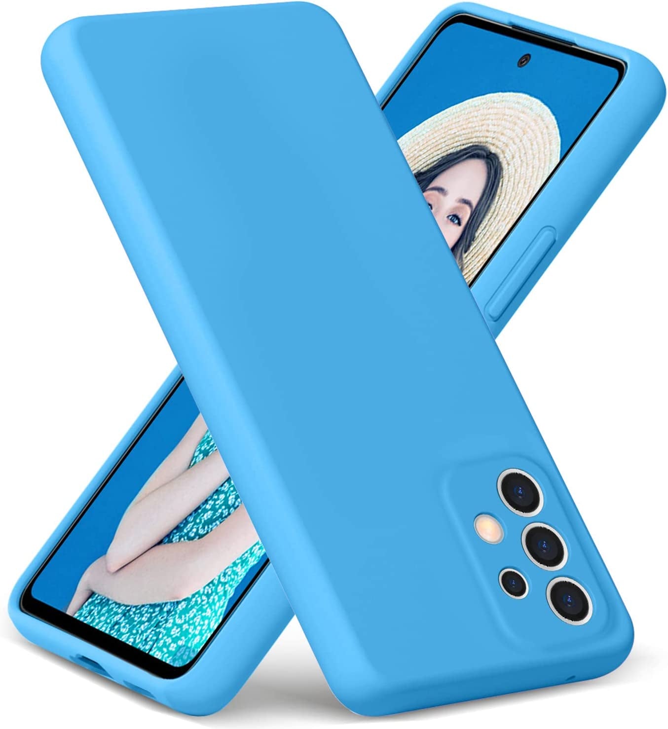 Gueen Compatible with Samsung Galaxy A53 5G Case, Premium Liquid Silicone, with [Camera Protection] [Soft Anti-Scratch Microfiber Lining] Full Body Shockproof Protective Phone Case - Hot Pink  Gueen Blue  