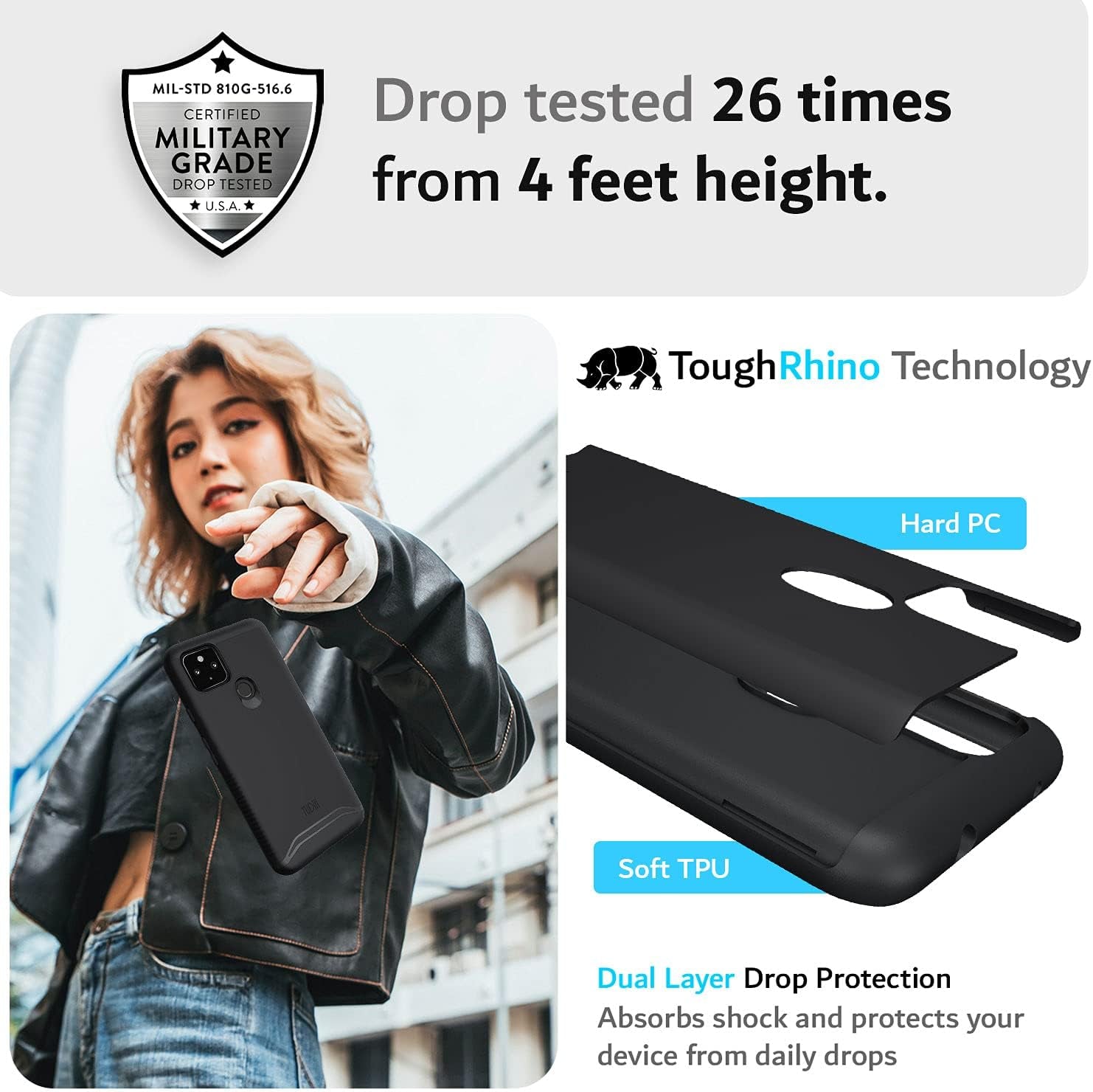 TUDIA Dualshield Designed for Pixel 4A 5G Case (2020), [Merge] Shockproof Dual Layer Military Grade Drop Protection Slim Protective Case Cover - Matte Black  TUDIA   