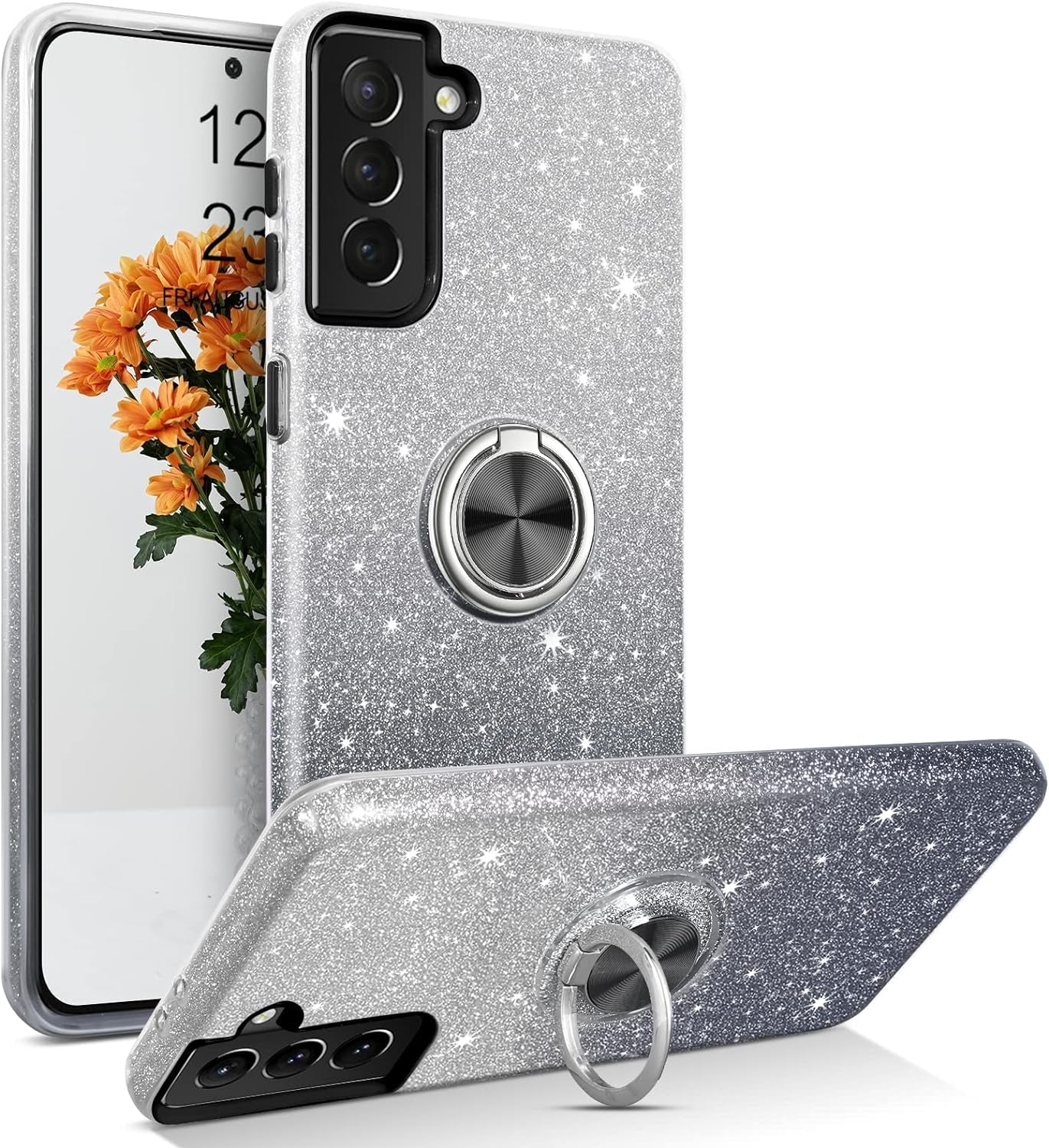 BENTOBEN Samsung Galaxy S21 plus Case 6.7", Sparkly Glitter Slim Phone Case with 360° Ring Holder Kickstand Car Mount Supported Dual Layer Protective Cover for Samsung Galaxy S21+ plus 5G 2021, Black  BENTOBEN   