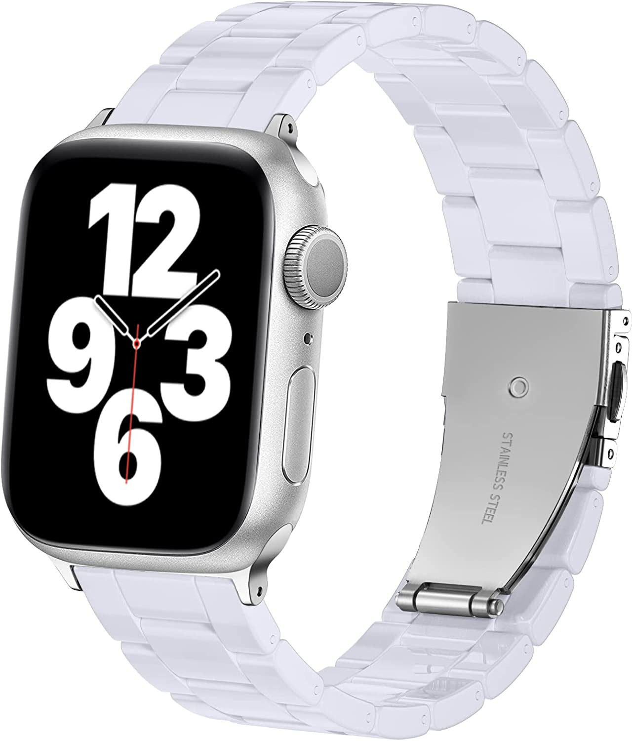 GEAK Resin Strap Compatible with Apple Watch Band 40Mm 38Mm 44Mm 42Mm 41Mm 45Mm Women Men, Light Resin Bracelet Iwatch Bands with Stainless Steel Buckle Replacement for Iwatch Series 7 6 5 4 3 2 1 SE  GEAK White 38mm/40mm/41mm 