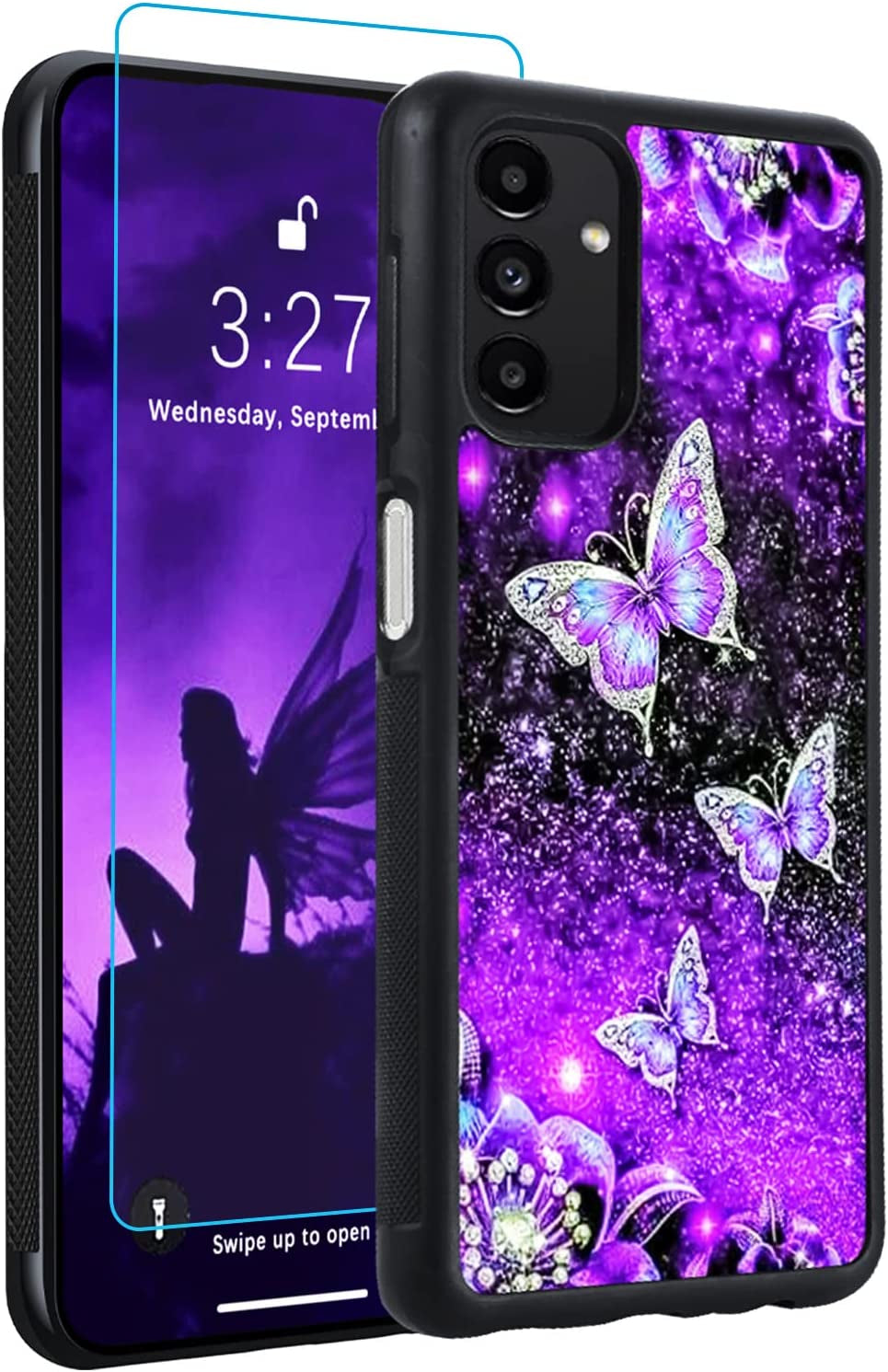 OOK Designs for Samsung Galaxy A53 Case Glitter Purple Butterfly Nebula Space Design Hard Pc+Soft TPU Bumper Anti-Slip Ultra Thin Cover Protective Shockproof Case for Galaxy A53  OOK A13 Case  