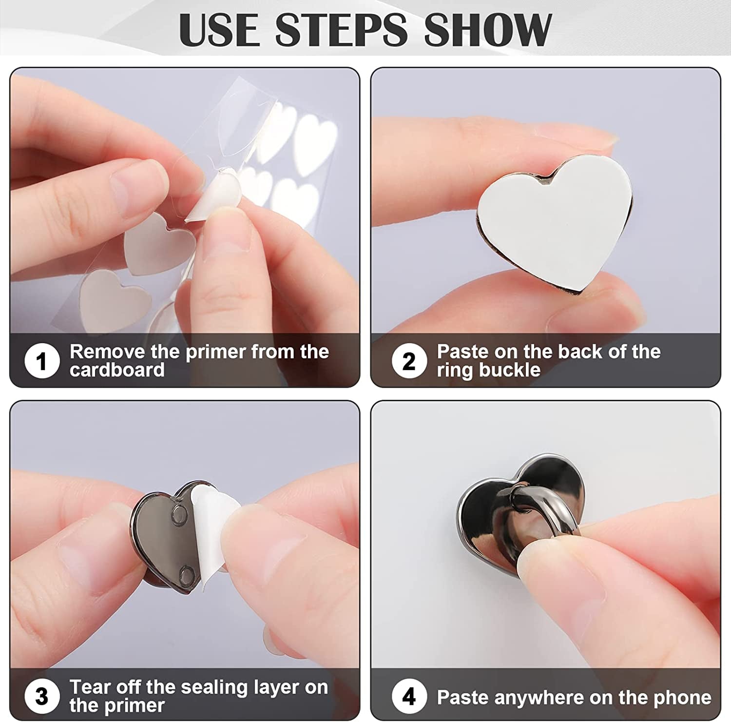 8 Pcs Cell Phone Finger Ring Adhesive Metal Phone Finger Grip Loop Stand Heart Grip Holder Phone Charm Hook for DIY Hanging Supplies (Gold, Silver, Rose Gold, Black)  Moxweyeni   