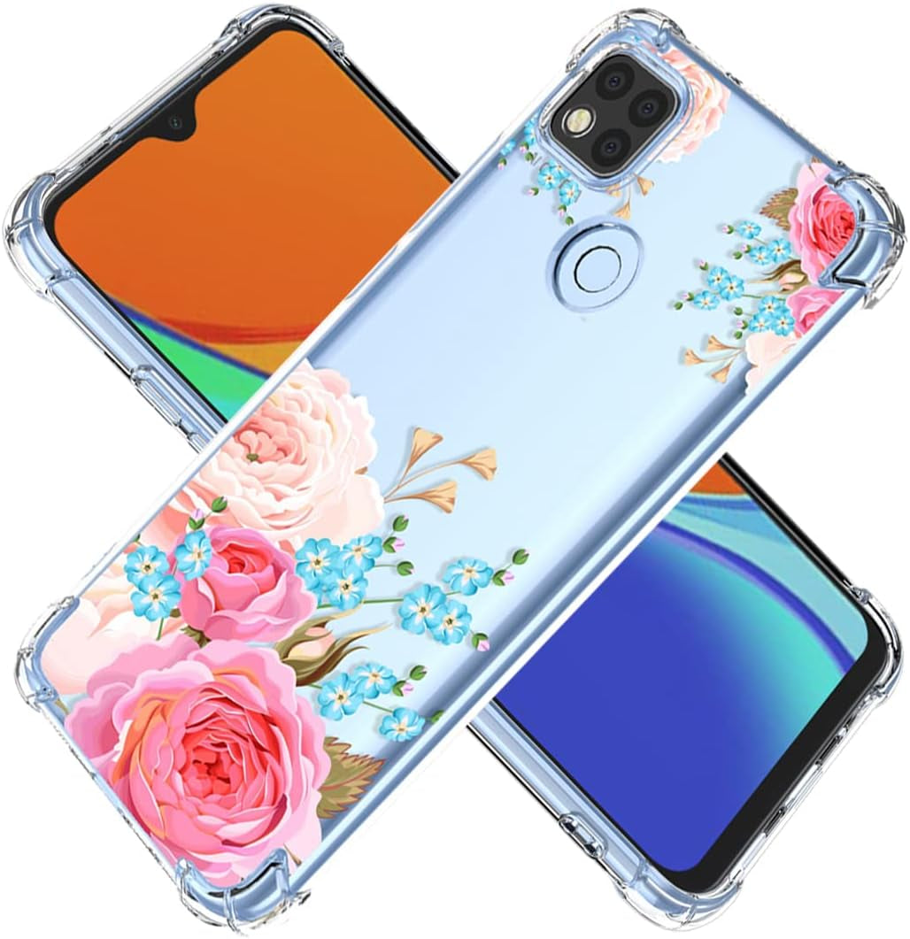 KOARWVC Case for Redmi 9C/Poco C3/Redmi 10A/Redmi 9 Activ Case, Crystal Clear Case Gradient Slim anti Scratch TPU Shockproof Protective Phone Cases Cover for Xiaomi Redmi 9C (Pink/Gold)  KOARWVC Roseflower  