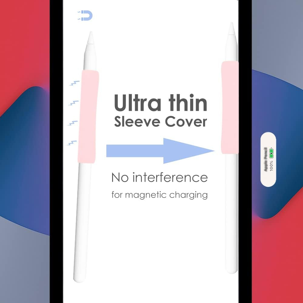 Proelife 2-Pack Ergonomics Grip Holder for Apple Pencil 2Nd Gen Stylus Accessory Slim Silicone Protective Sleeve Cover Holder without Interference for Apple Pencil 2 Magnetic Charging (Pink/Purple)  ProElife   