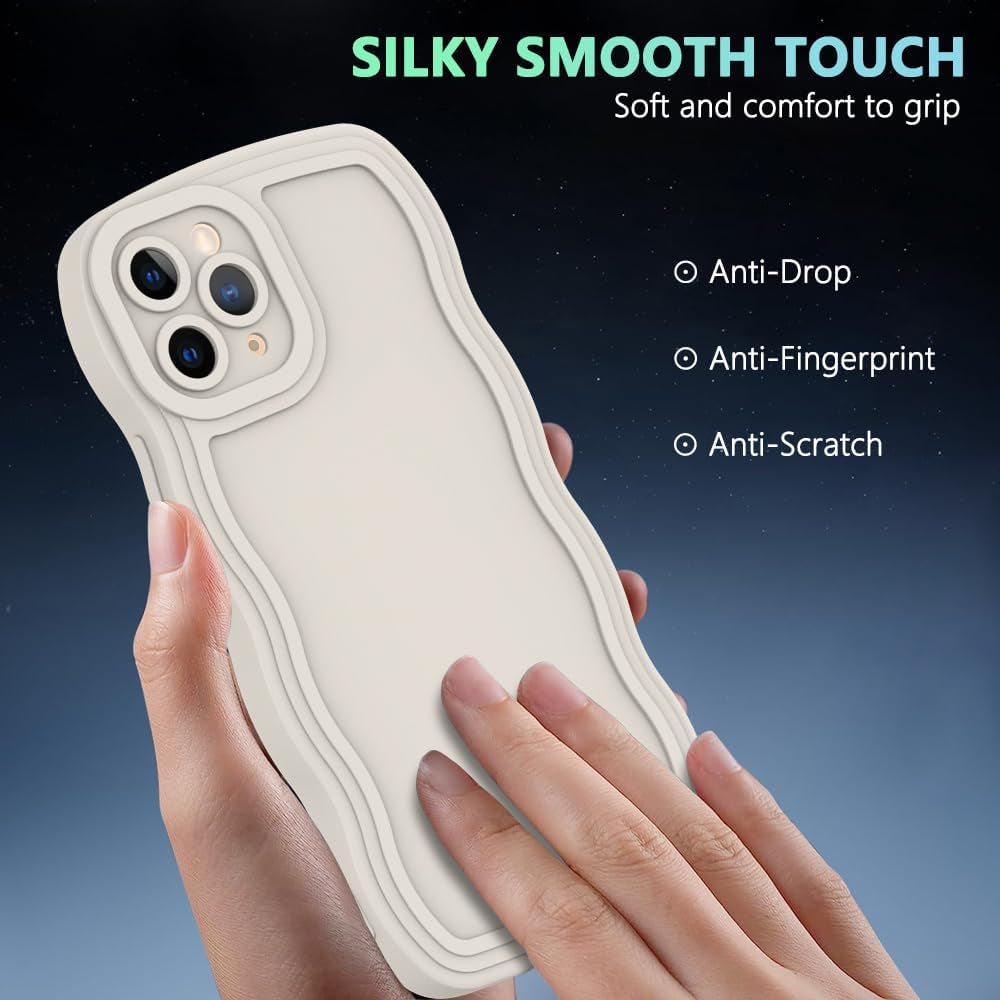 WOGROO Case for Iphone 11 Pro Case,Wave Curly Frame Design,Soft Flexible Tpu,Cute Wavy Solid Color Aesthetic Flashion Phone Case Shockproof Protective Case Cover 5.8" - Creamy White  WOGROO   