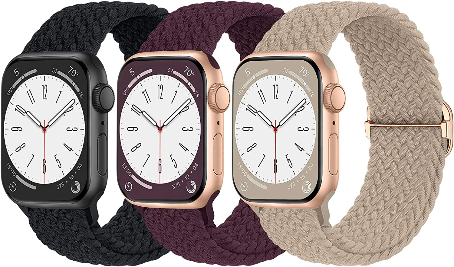 Braided Solo Loop Compatible with Apple Watch Band 38Mm 40Mm 41Mm 42Mm 44Mm 45Mm 49Mm for Women Men, Nylon Elastic Straps Wristbands for Iwatch Series Ultra SE 8 7 6 5 4 3 2 1  Suitisbest Black/Cherry/Milk Tea 42/44/45mm 