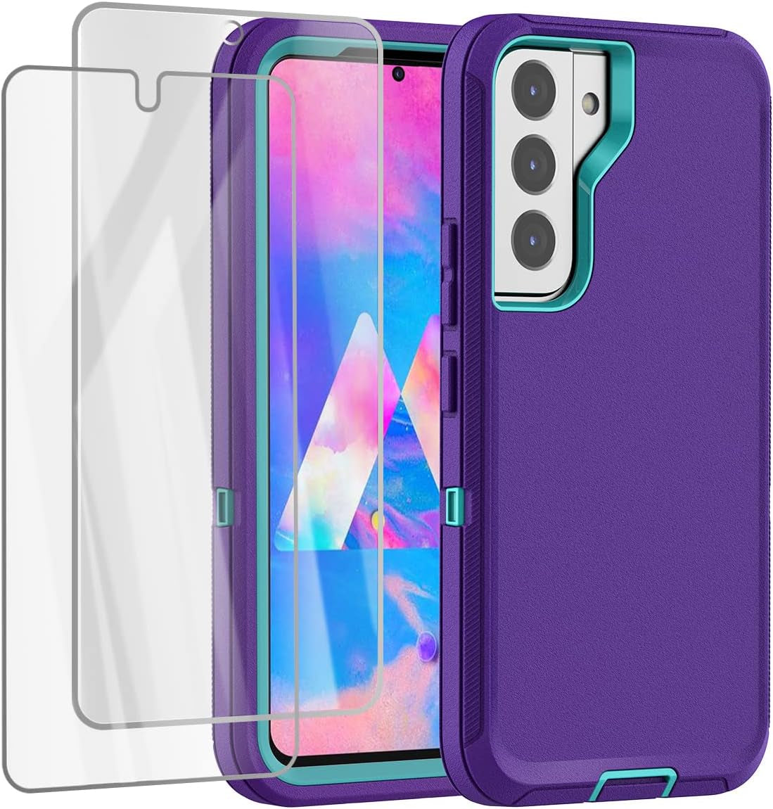 Aicase for Galaxy S22 plus Case with Screen Protector, Heavy Duty Drop Protection Full Body Rugged Shockproof/Dust Proof Military Protective Tough Durable Phone Cover for Samsung Galaxy S22 plus 6.6“  AICase Purple/Blue With Screen Protector  