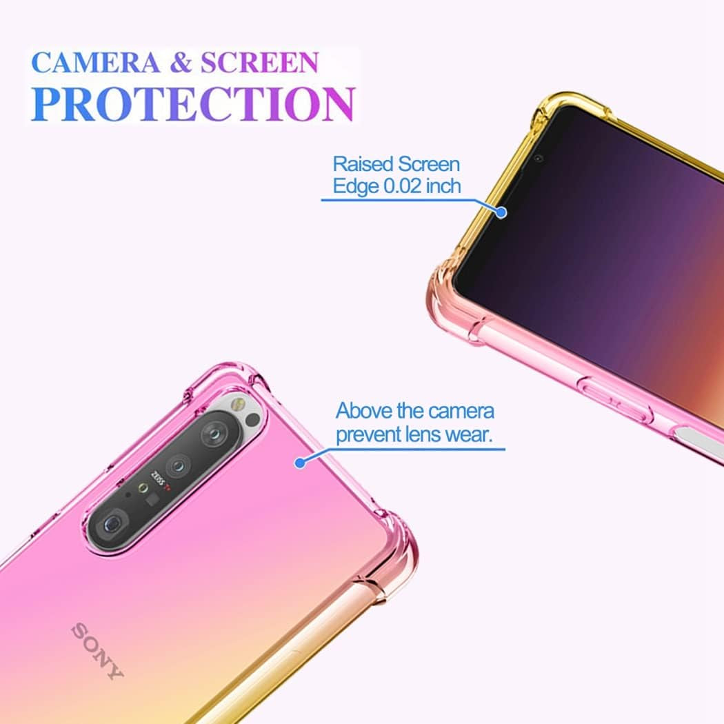 Ueokeird for Sony Xperia 1 Iii/Xperia 1III 5G XQ-BC72 Case, Clear Cute Gradient Phone Case Slim anti Scratch Flexible TPU Cover Shockproof Protective Case for Sony Xperia 1 III (Pink/Gold)  Ueokeird   