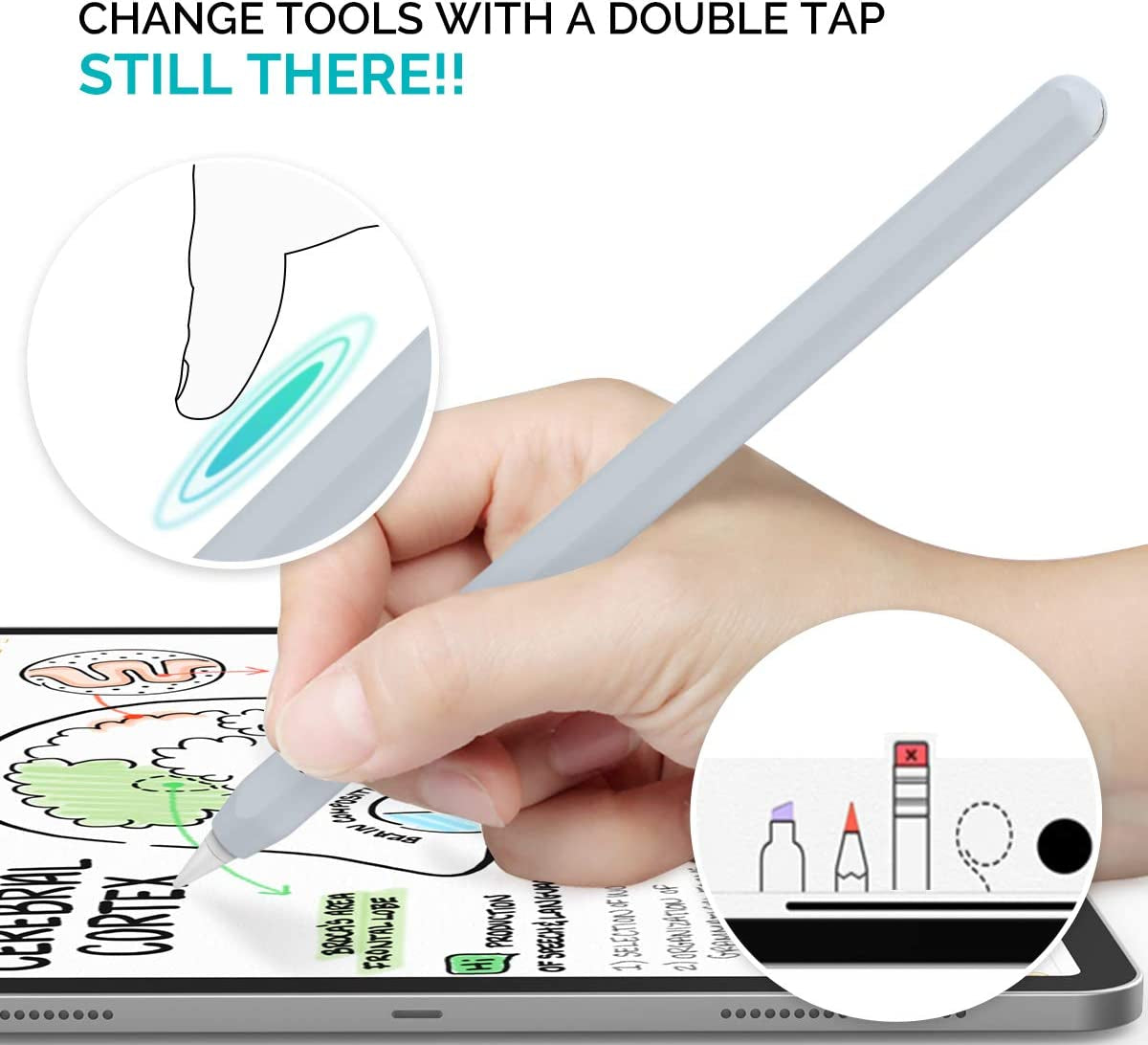 Ahastyle Ultra Thin Case Silicone Skin Cover Compatible with Apple Pencil 2Nd Generation, Ipad Pro 11 12.9 Inch-2 Pack (Light Blue & Pink)  AHASTYLE   